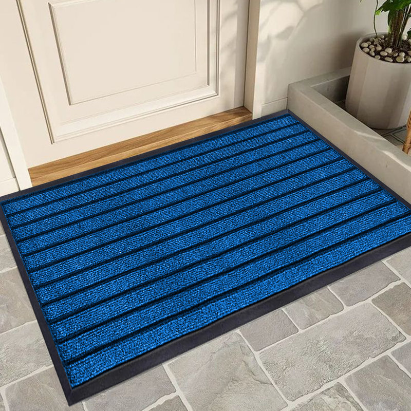 NON-SLIP RUBBER DOOR MAT - INDOOR/OUTDOOR USE, Blue, 40cm W x 60cm L