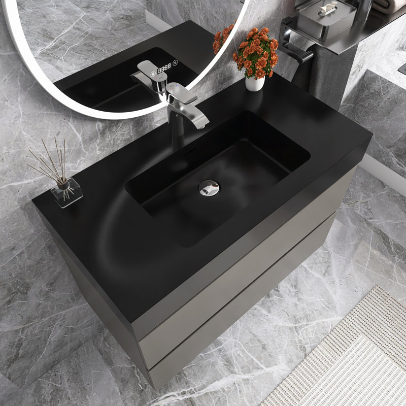 36 po Meuble-lavabo simple mural avec plateau, Gris
