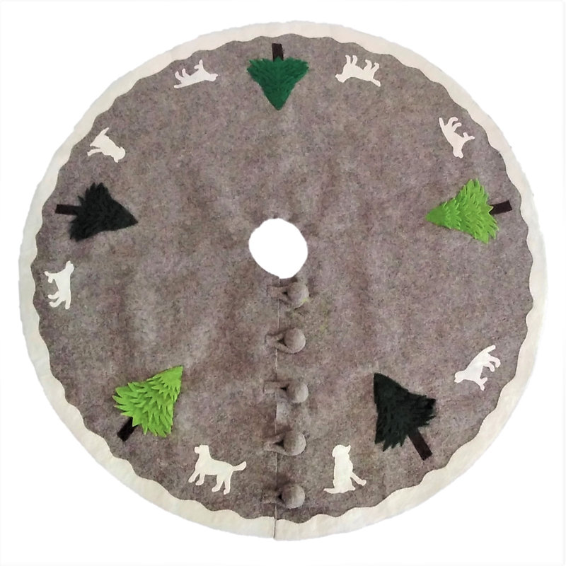 Gray Wool Felt Christmas Tree Skirt with Antler Design