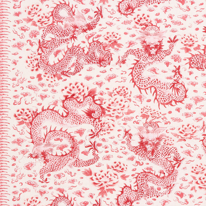 Schumacher x Mary McDonald Empress Dragon Fabric, Rose/Ivory