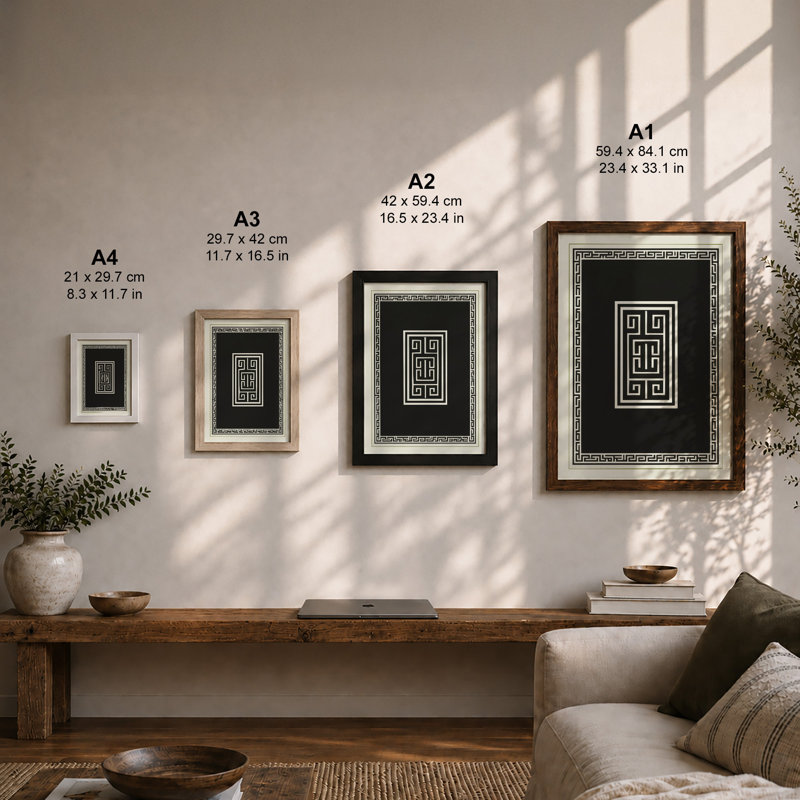 Greek Key Pattern Geometric - Framed Print, A1 - 84.1 x 59.4 cm, White