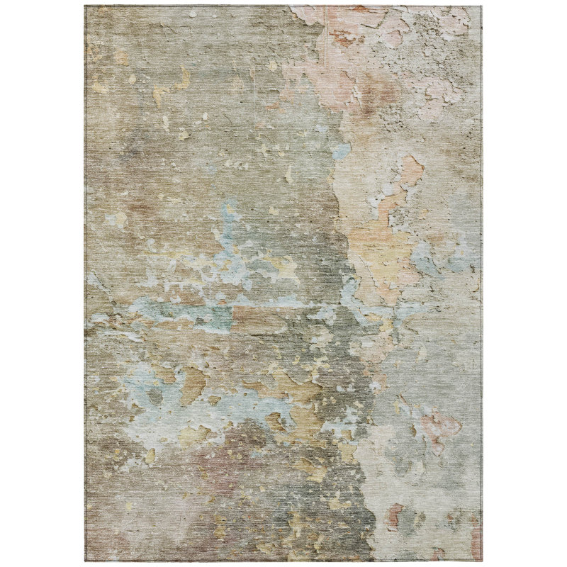 Tapis intérieur lavable abstrait 5 pi x 8 pi brun