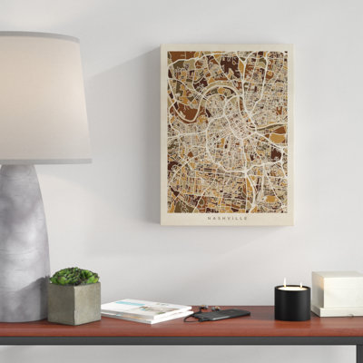 « nashville tennessee city map brown », impression sur toile tendue
