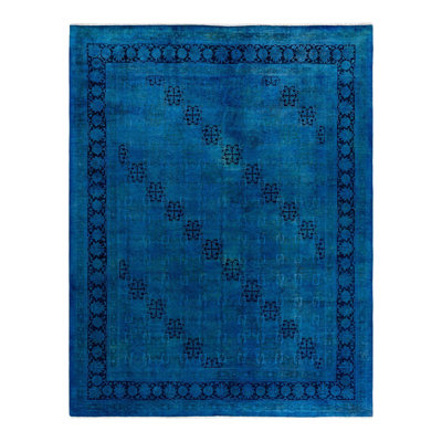 Tapis noir / bleu 7 pi 10 po x 10 pi 2 po Overdyed One-of-a-Kind