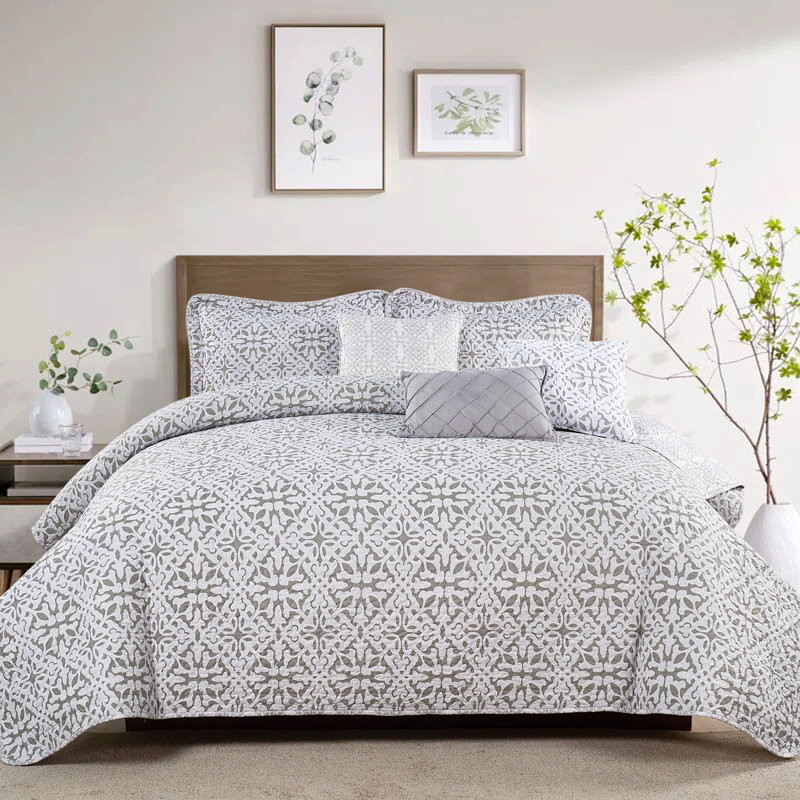 6 Piece Bellamy Printed Microfiber Quilt Set, King Quilt + 5 Additional Pieces