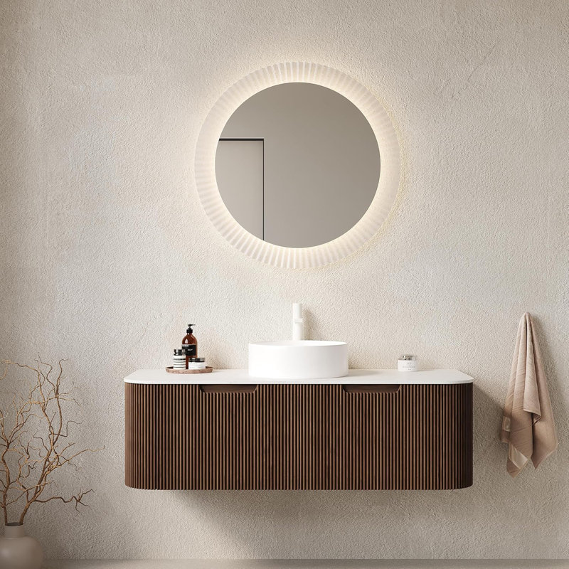 48" Bathroom Vanity with Sink, Ceramic Basins and Marble Top, 2 Large Storage Drawer,Pre-Assembly, Brown