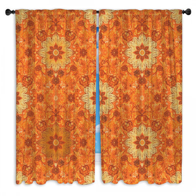 Orange Floral Mandala Window Curtains Mandala Sheer & Room Darkening - 2 Panels