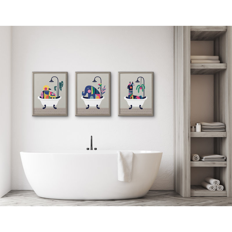 Art mural en verre Mid Mid Century Modern Elephant in the Tub par Rachel Lee