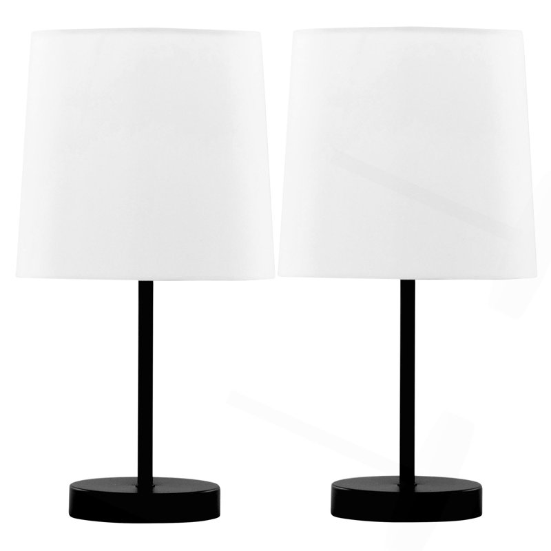 Lampe d'appoint contemporaine en métal de 40 cm avec abat-jour - Paquet de 2, Noir mat
