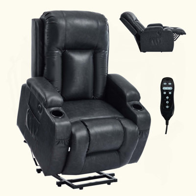PU Infinite Position Up To 350 LBS Power Lift Recliner Chair For Elderly, Heavy Duty Motion Mechanism With 8-Point Vibration Massage And Lumbar Heating, USB Charging Port, Cup Holders