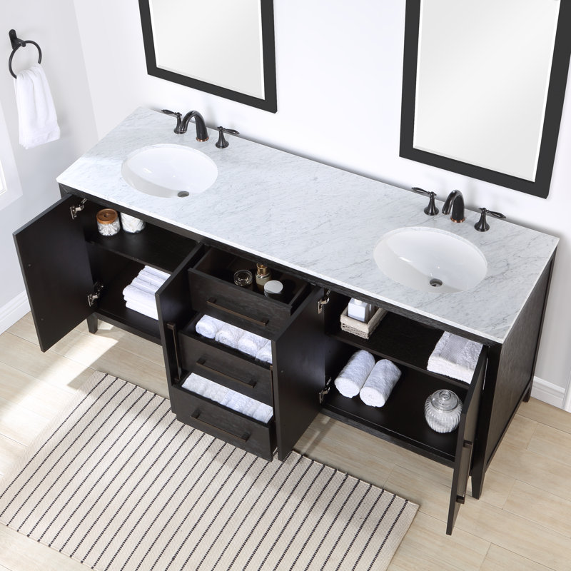 Meuble-lavabo double 60 po Alsup, Chêne foncé brossé au fil de fer