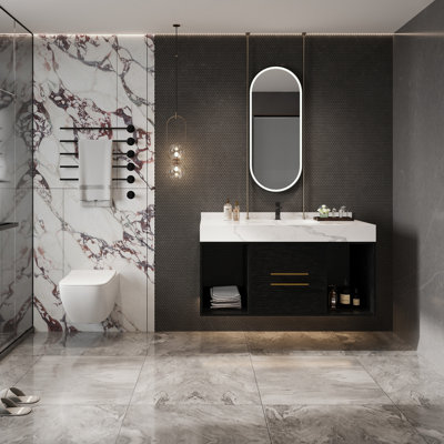 Meuble-lavabo avec lavabo en céramique, 2 tiroirs et 2 espaces de rangement