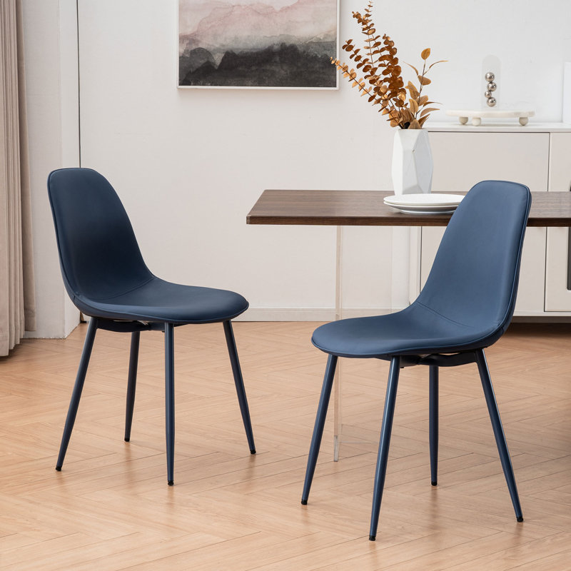 Chaise rembourrée en similicuir Kavi , Similicuir bleu marine / bleu marine