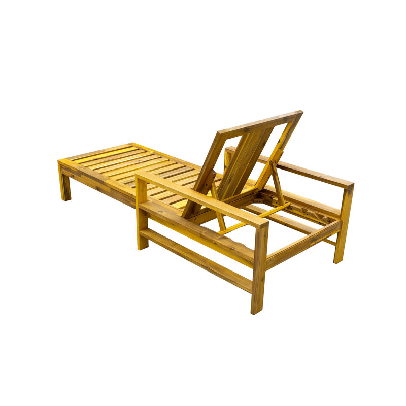 Acacia Wood Adjustable Backrest Outdoor Lounge Chair, Suitable For Gardens, Terraces, And Poolside Areas, Beige