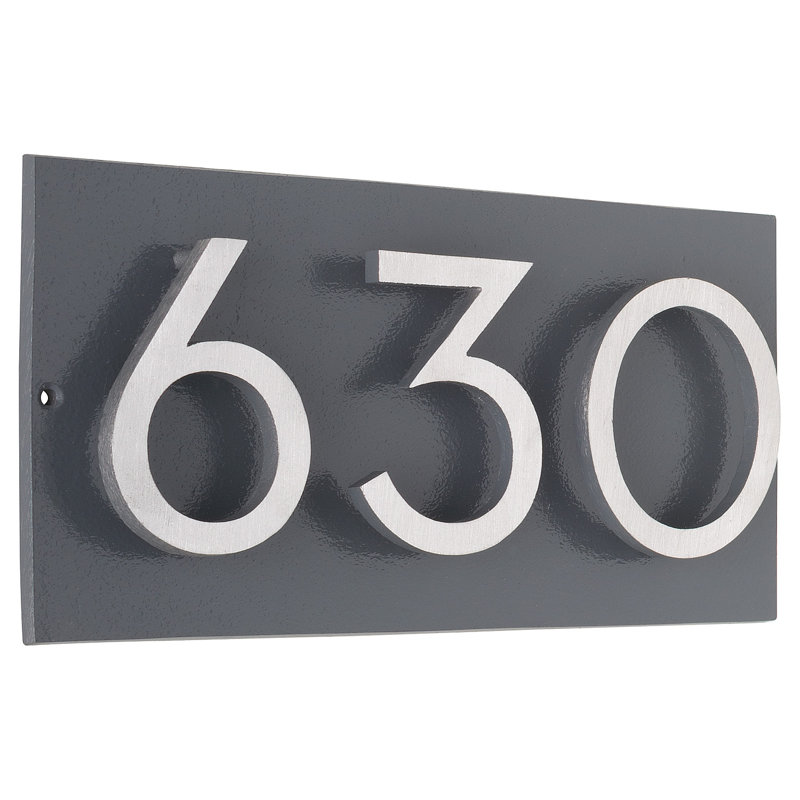 Plaque d’adresse murale flottante linéaire, Oui, gris, Nickel satiné deux tons