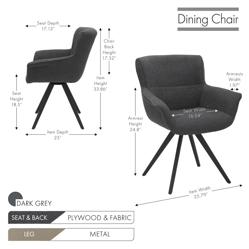 Ensemble de 2 chaises pivotantes en tissu Iunia, Gris foncé