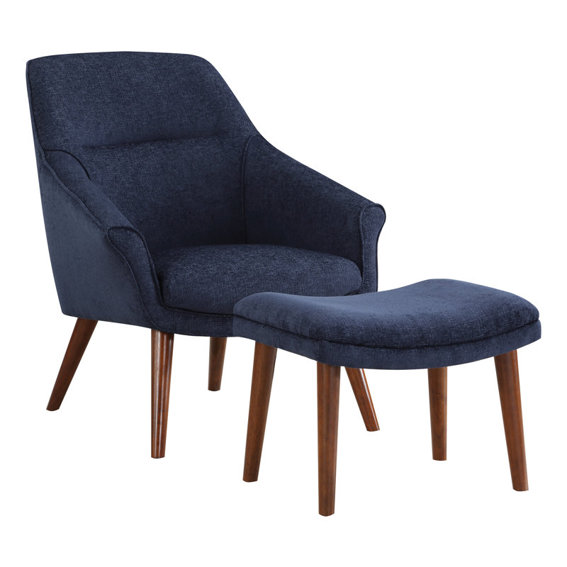 Chaise et repose-pieds Khristen, Mélange de polyester bleu minuit
