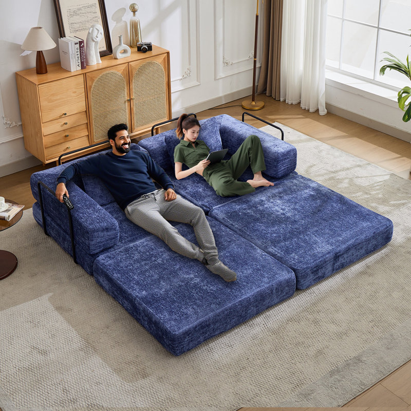 Canapé modulaire Loveseat Boneless, Chenille bleu foncé, L 78,74 po