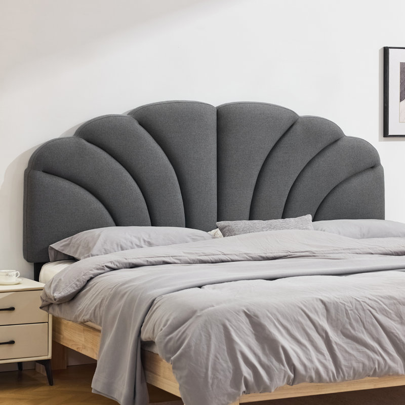Flower-Shaped Upholstered Headboard with Adjustable Height & Width, Linen Gray, King / California King