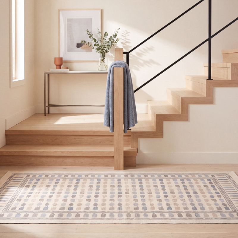 Tapis Sycamore moderne à rayures effet pinceau, bleu, gris et beige, lavable en machine, antidérapant, à poils courts, pour l'intérieur et l'extérieur, adapté aux animaux domestiques, idéal pour le salon, la chambre, la salle à manger, l'entrée, le couloir ou le bureau.