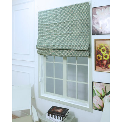 Green Block Print Tulsi Buti Blackout Thick Linen Handmade Roman Shade for Bedroom & Kitchen