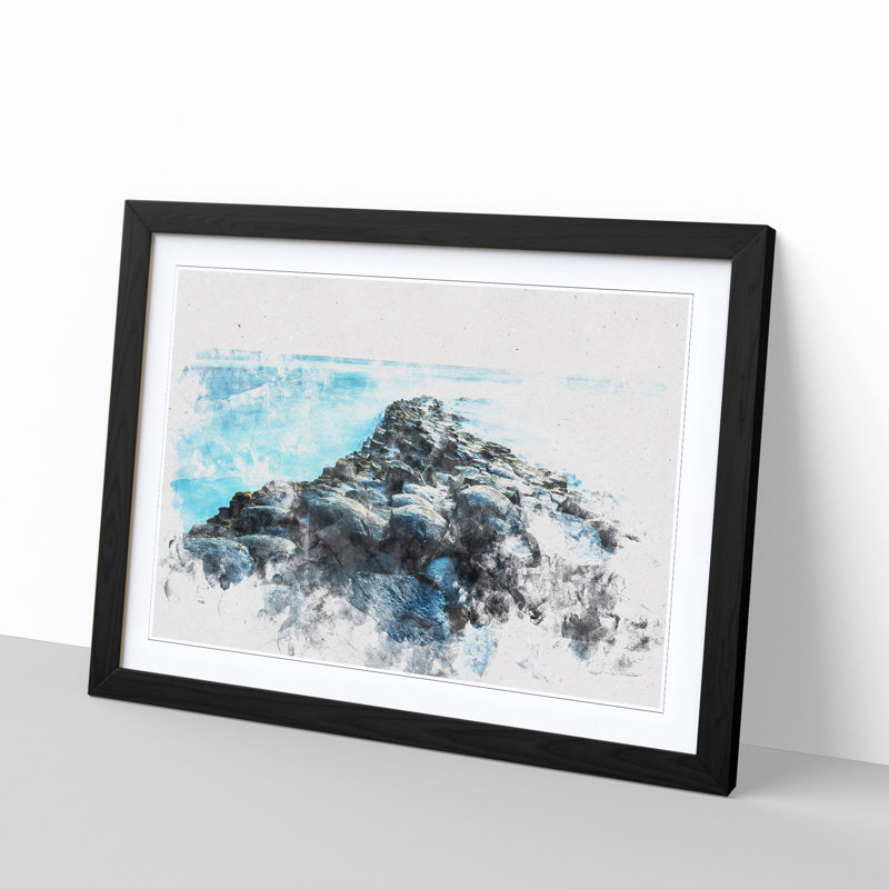 Giants Causeway in Bushmills - Picture Frame Painting Print, Black Framed, 62cm H x 87cm W x 2cm D