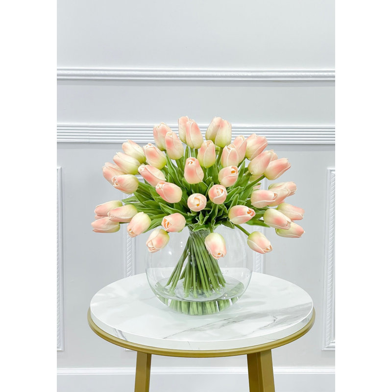 X-Large 60 Pink Peach Real Touch Tulip Stems – Lifelike Faux Flowers For DIY Floral Décor