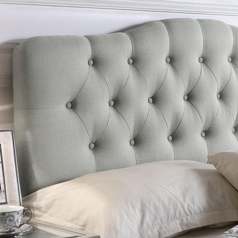 Linen Upholstered Headboard-Modern-Adjustable Height-Button Tufting, Gray, King