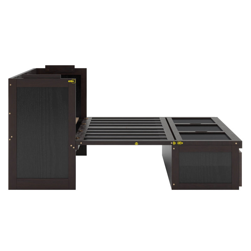 Wyncote Queen Size Murphy Bed, Solid Wood Murphy Bed Frame With USB Port And A Large Drawer, Espresso