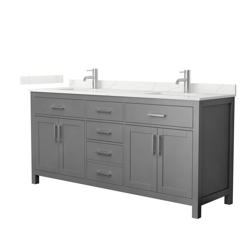 Beckett 72" Freestanding Double Bathroom Vanity with Quartz Top, Brushed Nickel, Giotto Quartz, Dark Gray