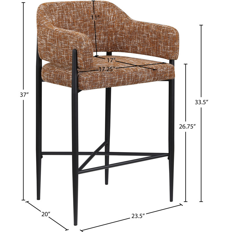 Tabouret de comptoir en tissu Sylas, Tissu de polyester cognac