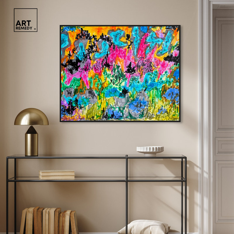 Colourful Wilderness Canvas Bright Colourful Abstract Art by Art Remedy, Black Framed, 37" H x 46" W
