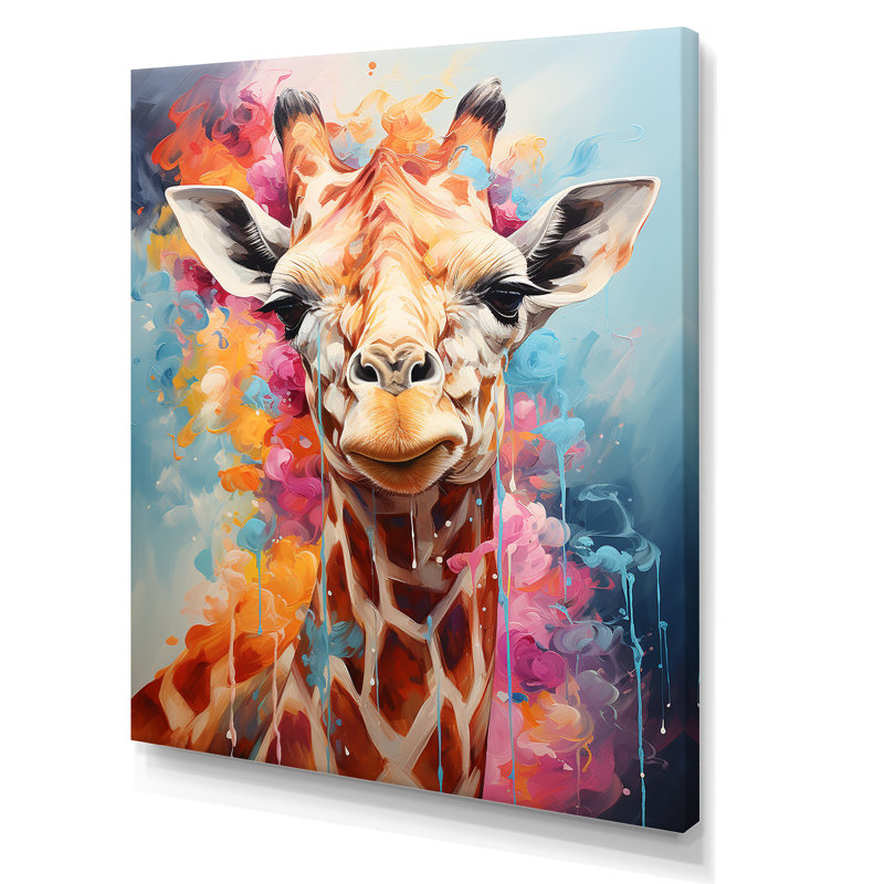 Popart Art, girafe multicolore sur toile, H 44 po x l 34 po x P 1,5 po, Toile tendue
