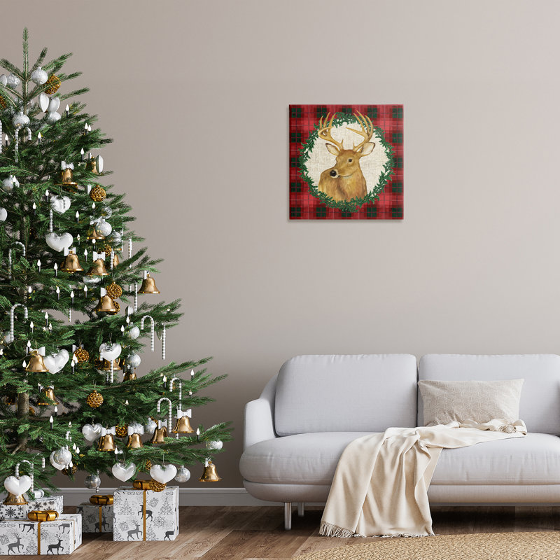  «Deer on Plaid & Wreath» par Paul Brent, H 24 po x l 24 po