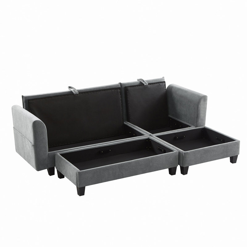 Canapé modulaire de 83 po avec canapé de 83 po avec amplement d'espace de rangement, repose-pieds mobile et six coussins décoratifs pour le salon