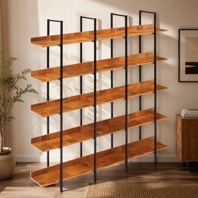 5 Tier Bookcase Home Office Open Bookshelf, Vintage Industrial Style Shelf, MDF Board, Metal Frame
