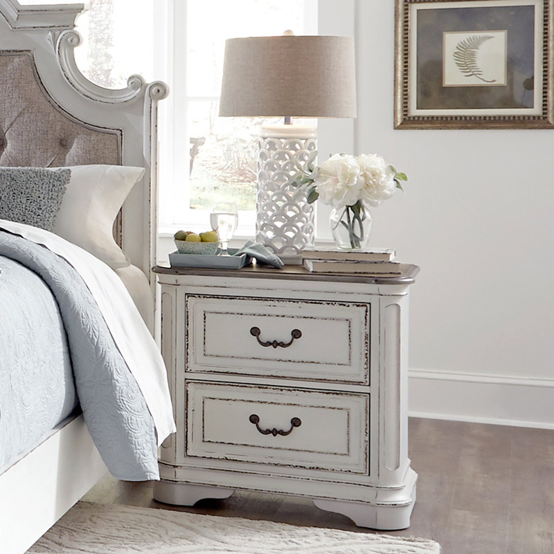 Colchester King Panel Bed & Two Nightstands Bedroom Set, Antique White, King