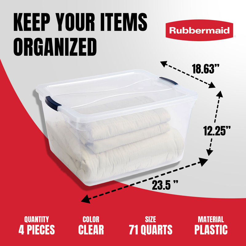 Rubbermaid Cleverstore Clear 71 Qt Plastic Storage Bins with Lids, 4-Pack