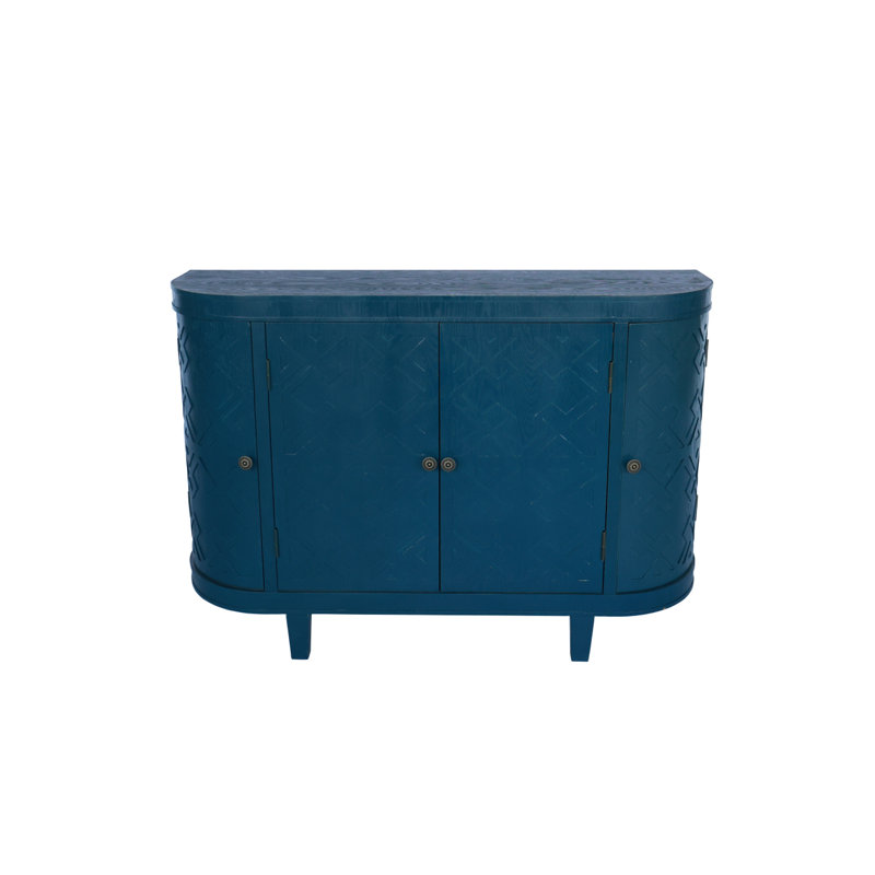 47" Oval Storage Cabinet With Fluted Design And Sliding Door