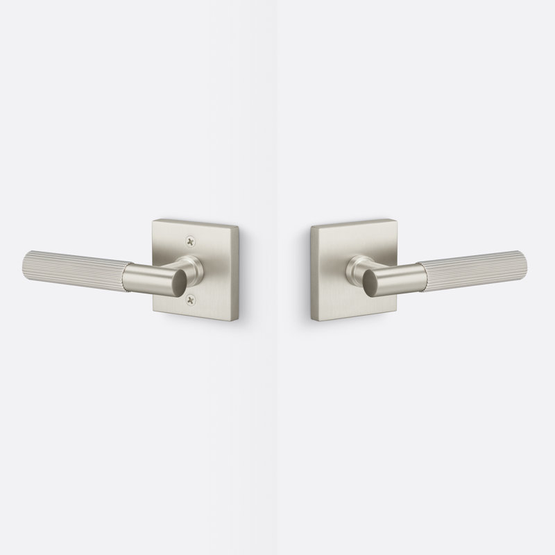 Aspra Square Passage Rosette, Straight Knurled Grip, Satin Nickel
