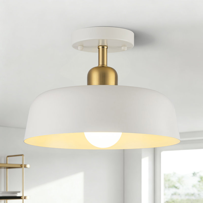 Modern 1-Light 12.6'' Metal Semi-Flush Mount Light Milk White Shape, Cream