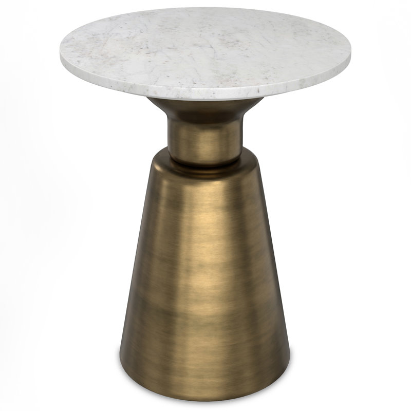 Leyla 16" Antique Brass Metal Side Table with White Marble Top
