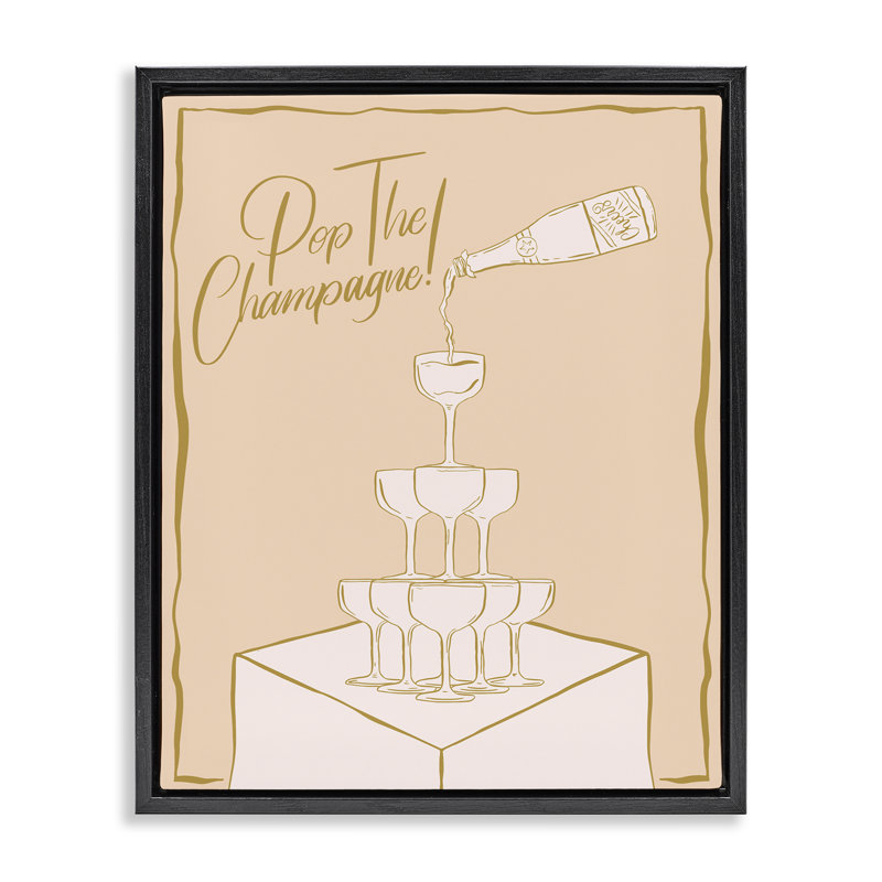  "Pop The Champagne", art mural encadré flottant par Hey Bre! Creative Studio, H 31 po x l 25 po, Cadre flottant noir de jais
