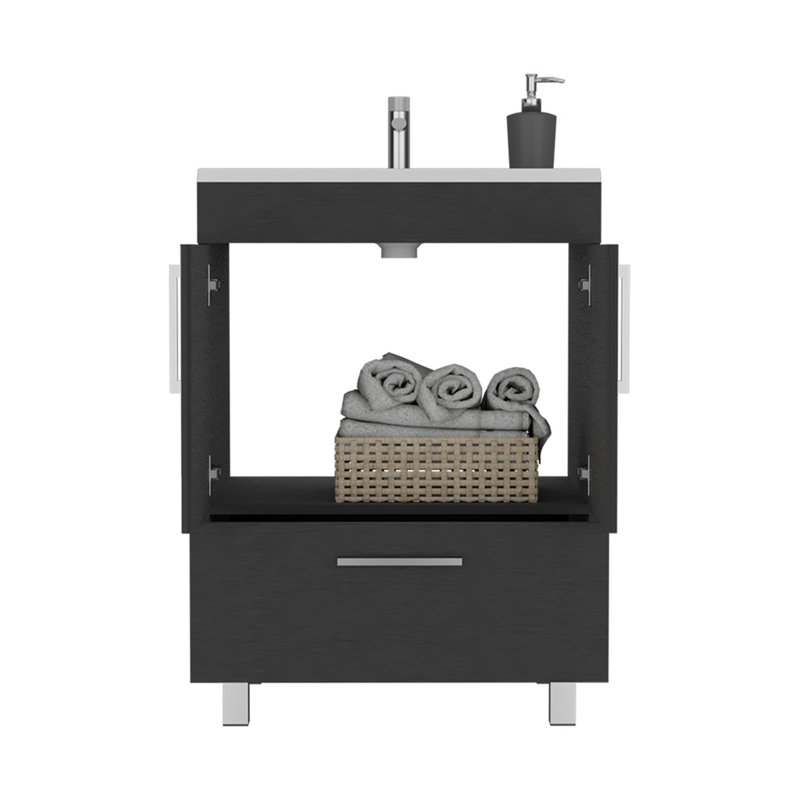Meuble-lavabo simple, armoire à deux portes, tiroir (SANS ROBINET INCLUS), Black, Black