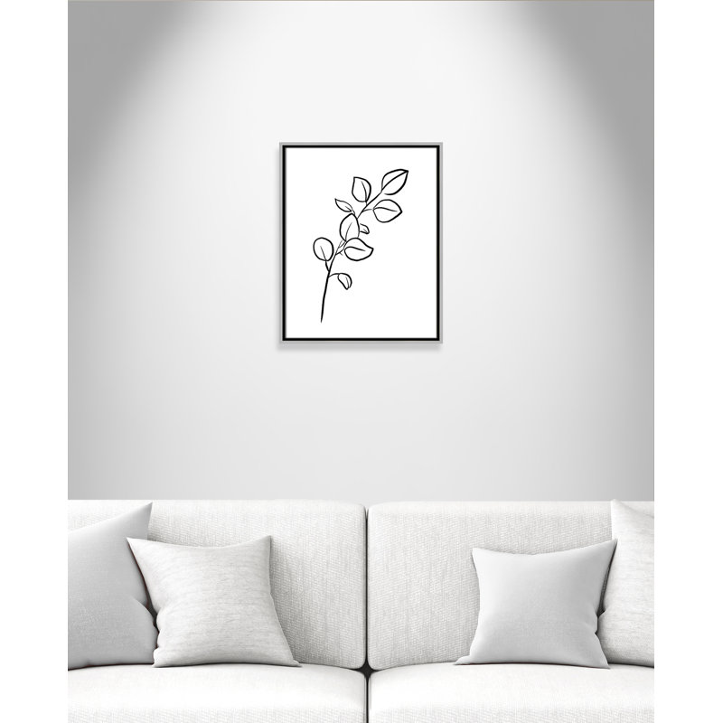 Fleurs simples 3 - reproduction de dessin, Toile avec cadre argenté, H 21,5 po x l 17,5 po x P 2 po