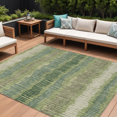 Tapis intérieur / extérieur rayé gris vert 10 pi x 14 pi