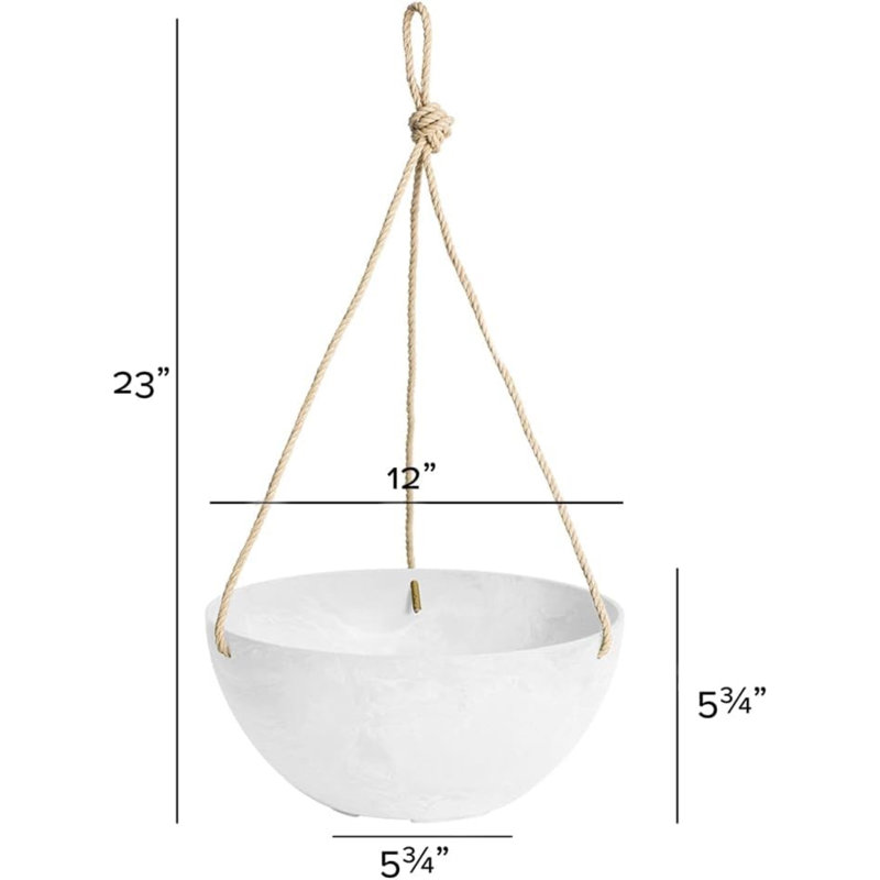 Self Watering Hanging Plastic Planter, White, 23" H x 12" W x 12" D