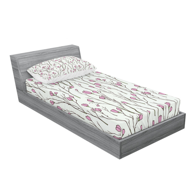 Twin XL White Multicolor Floral Microfiber Fitted Sheet Set