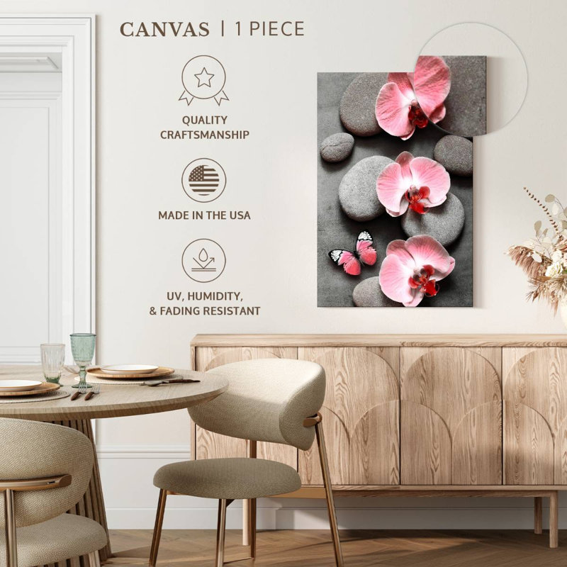 Harnek zen rose orchidées et papillon, H 24 po x l 16 po