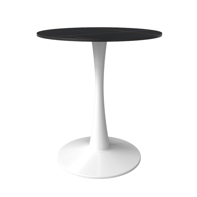 Crandall Round Bar Height Dining Table with Sintered Stone Top and Stainless Steel Pedestal Base Kitchen Table Seats 2-6 Person